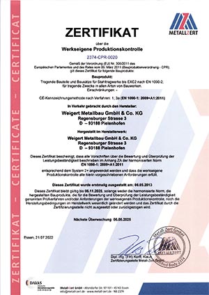 Metallbau Weigert - Produktions Zertifikat