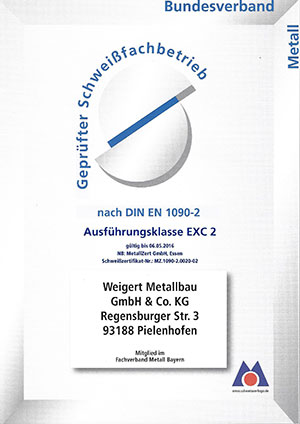 Metallbau Weigert - Bundesverband Schweisser Zertifikat